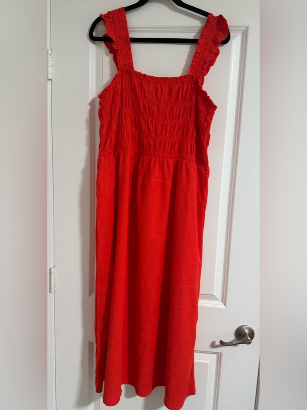 Old Navy Orange Smocked Midi Dress with Ruffle Straps